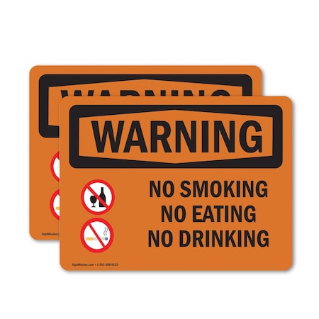 Signmission No Smoking No Eating No Drinking OSHA Warning Sign, Vinyl Decal, 24in W x 18in L, 2PK OS-2PACK-WS-D-1824-L-12712